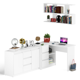 Угловой компьютерный стол Мори МС-16 левый с верхней полкой и тумбой-комодом 1200-3