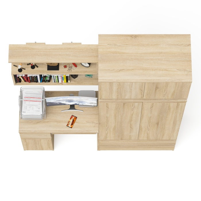 Домашние кабинеты, Стол однотумбовый Мори МС-1 левый с полкой навесной и комодом-шкафом с антресолью