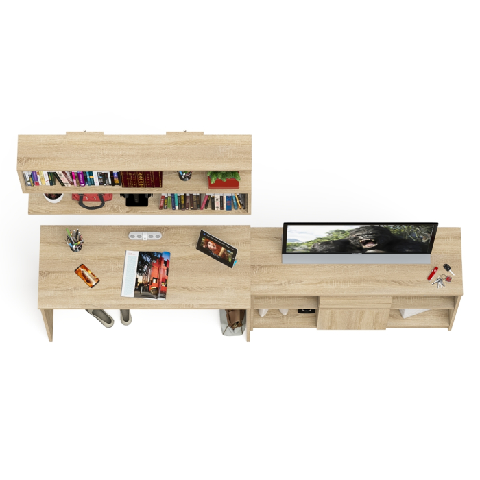 Прямые компьютерные столы, Тумба большая с дверками и нишами с письменным столом Мори и верхней полкой на 1200