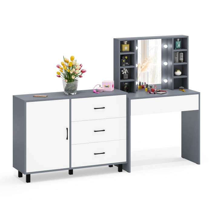 Туалетные столики, Туалетный столик с подсветкой 115 и комод с дверкой и 3-мя ящиками 122-1204