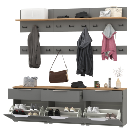 Три обувницы с вешалкой для одежды с полкой в узкую прихожую Октава