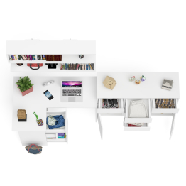 Стол компьютерный угловой Мори МС-16 левый с комодом МК1200.4 и навесной открытой полкой 1200