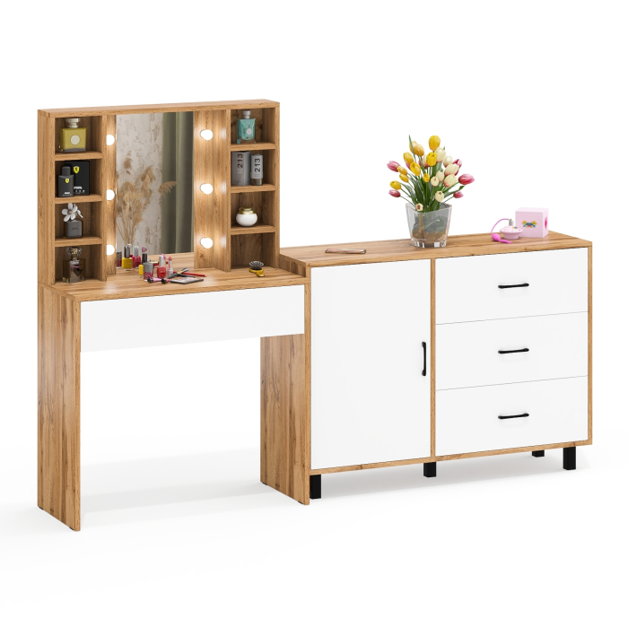 Туалетные столики, Туалетный столик с подсветкой 115 и комод с дверкой и 3-мя ящиками 122-1204
