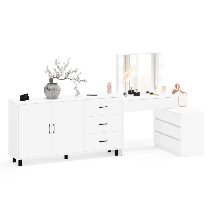 С зеркалом, Туалетный столик-трансформер с подсветкой и зеркалом 110 и комод-тумба 123-1604