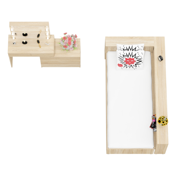 Спальные гарнитуры, Столик косметический с лампочками 110 и Ксения 900 односпальная кровать с ящиками и прикроватным блоком