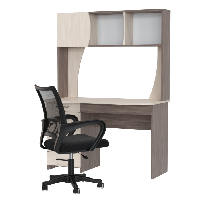 Прямые компьютерные столы, Стол компьютерный с надстройкой Сигма и компьютерное кресло чёрное