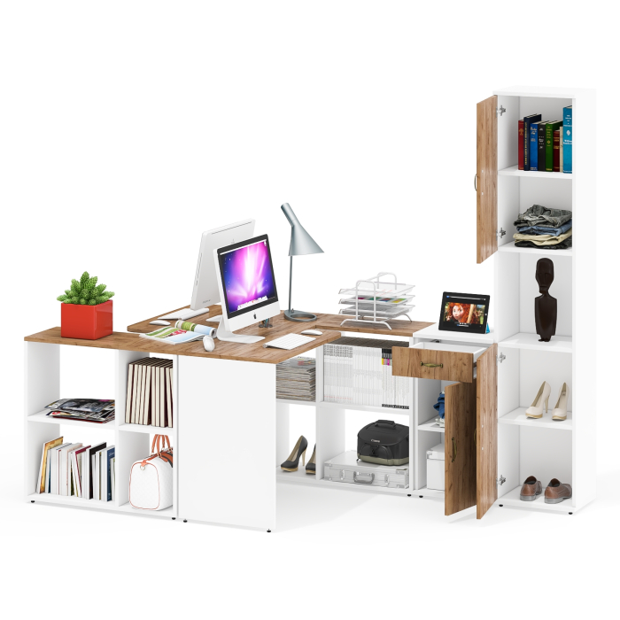 Домашние кабинеты, Лидер-8 модульная мебель для офиса из столов с пеналом и тумбой.