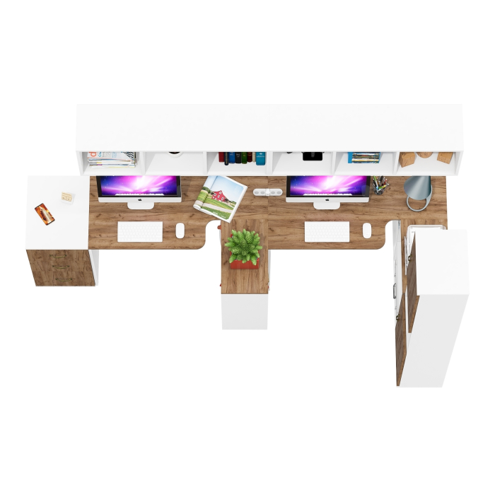 Домашние кабинеты, Лидер-8 мебель для детской для двоих детей из столов с открытыми полками и пенала с нишей и тумбы 3.16