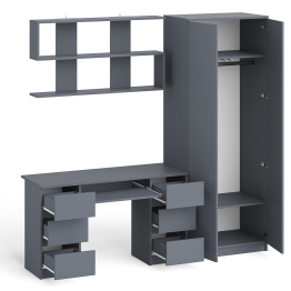 Платяной шкаф две двери Мори МШ800.1 с компьютерным столом и полкой навесной