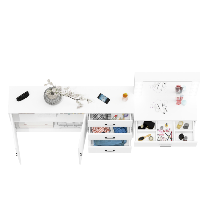 С зеркалом, Комод-тумба 123-1604 и туалетный столик с подсветкой СТ-4