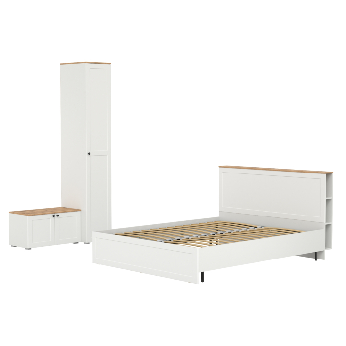 Спальные гарнитуры, Тумба с дверками Остин 13.257 с кроватью 1600 с основанием и пенал для одежды