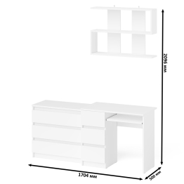 Компьютерный стол три ящика слева Мори с комодом Мори МК800.1 и полкой на 900