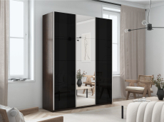 Шкафы-купе 3-х дверные, Шкаф-купе Прайм 3-х дверный Стекла черные/Зеркало/Доводчики 180х57х230