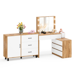 Угловой туалетный столик с подсветкой 110 и тумба-комод дверка и 3 ящика 122-1204