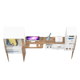 Шкаф для белья глубокий с пеналом с полками для бумаг и рабочий стол Лидер-8