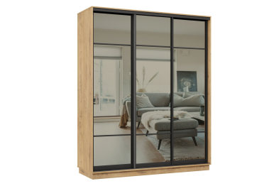 Шкаф-купе Премьер 23 (11ЗГ;11ЗГ;11ЗГ) фасады зеркало графит/трёхдверный/Профиль чёрный муар