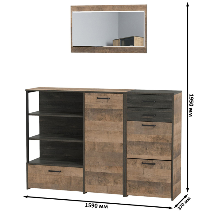 Прихожие, Тумба для обуви с зеркалом и широкий комод с нишами Трувор