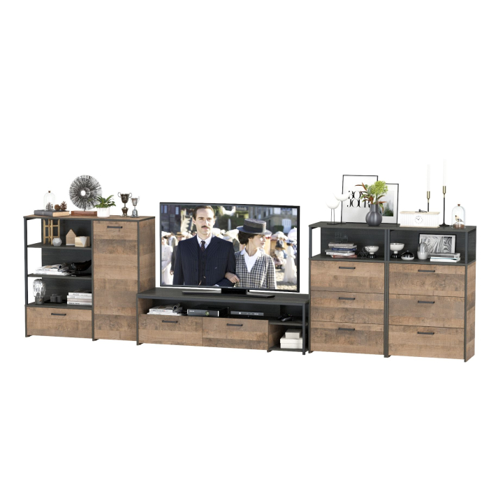 Стенки для гостиной, Набор мебели для гостиной в стиле лофт Трувор № 106 есть подсветка