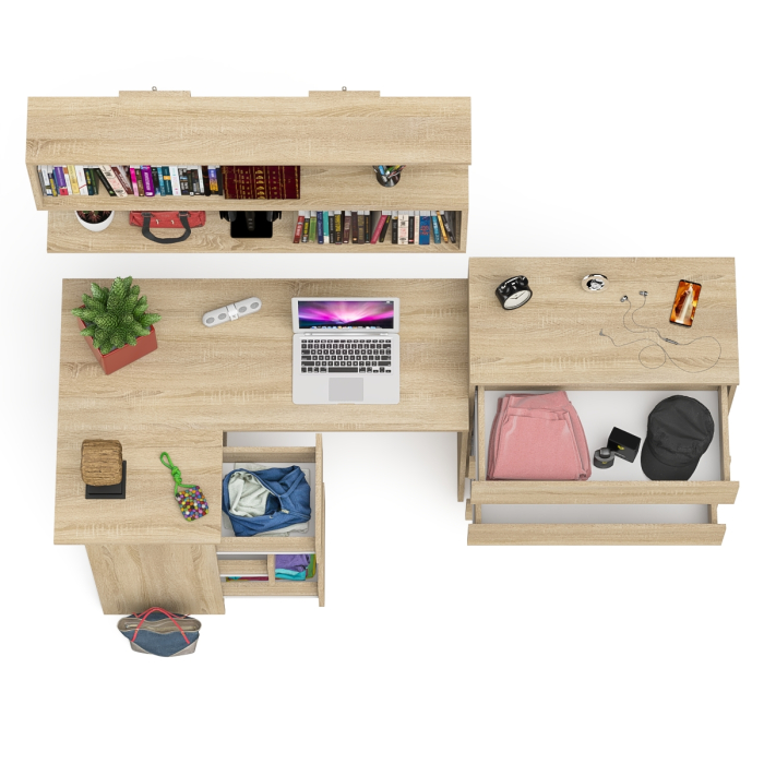 Домашние кабинеты, Стол компьютерный Мори МС-16 с тремя ящиками слева с книжной полкой на 1200 и комод на 4-ре ящика