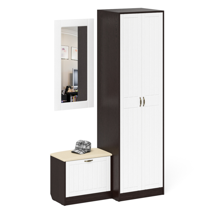 Прихожие, Шкаф две двери с обувницей и зеркалом П-6 № 11 МДФ фрезеровка прованс