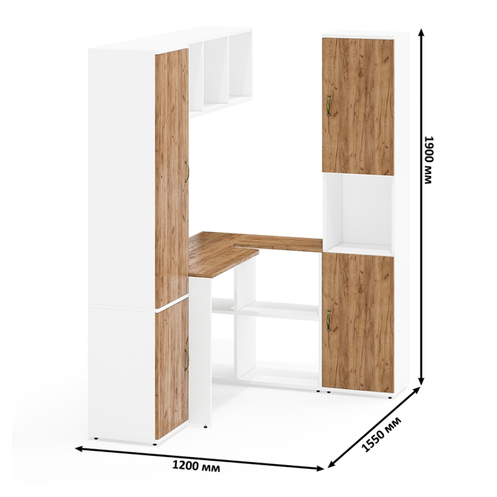 Домашние кабинеты, Пенал с открытой нишей со столом с нишами с книжной полкой и пеналом для бумаг Лидер-8