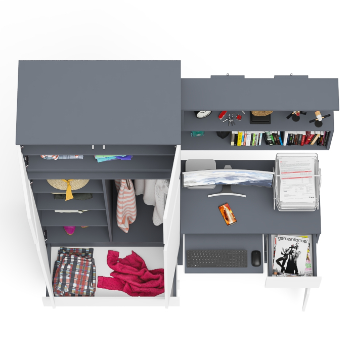 Домашние кабинеты, Шкаф с антресолью Мори МА900.1 с компьютерным столом МС-1 правым и книжной полкой