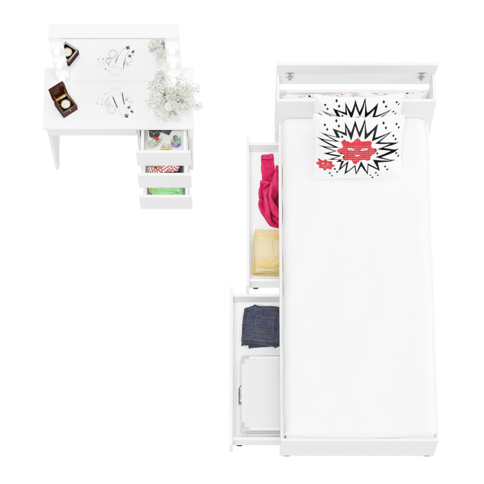 Спальные гарнитуры, Кровать с ящиками Ксения 900 и столик косметический с подсветкой Сура