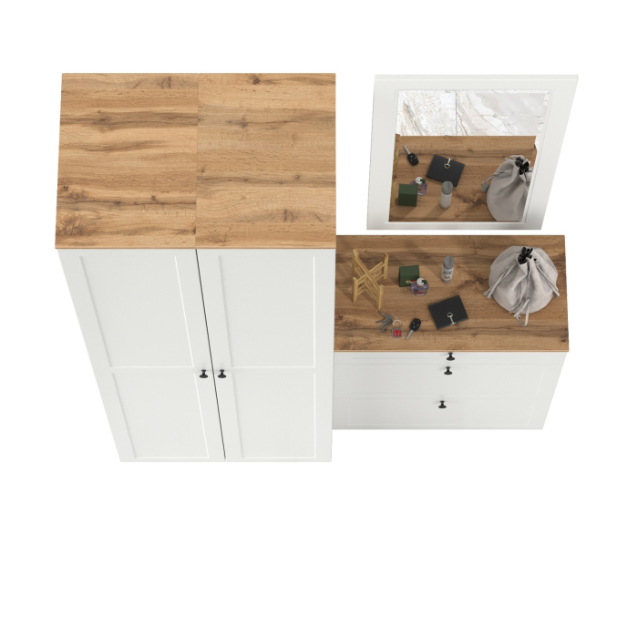 Прихожие, Тумба для обуви с зеркалом и два шкаф-пенала с полками Остин