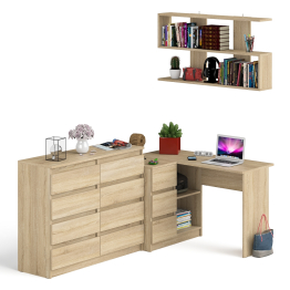 Книжная полка Мори 1200 с комодом 1200.8 и компьютерным столом МС-16 левым
