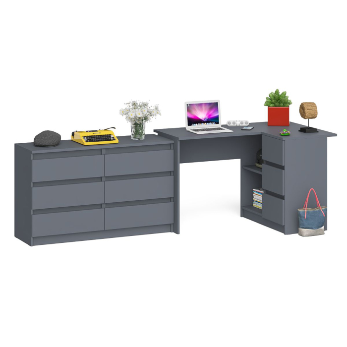 Компьютерные столы, Комод Мори 1200 6 ящиков и компьютерный угловой стол МС-16 правый
