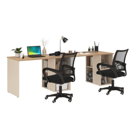 Два письменных стола Лайт 12.163 и два чёрных компьютерных кресла