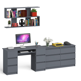 Широкий комод Мори на шесть ящиков с двутумбовым столом МС-2 и открытой полкой