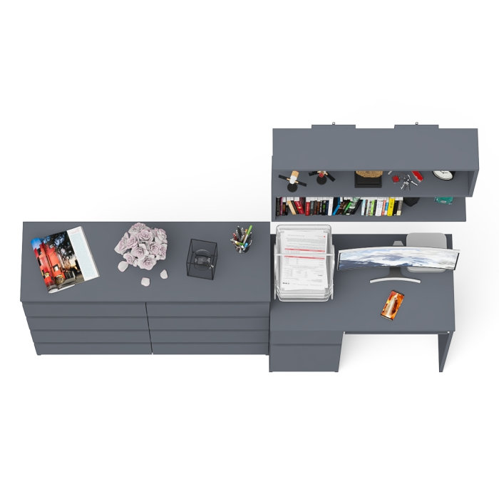 Прямые компьютерные столы, Комод на восемь ящиков МК1200.8 Мори с компьютерным столом МС-1 левый и верхней полкой 900