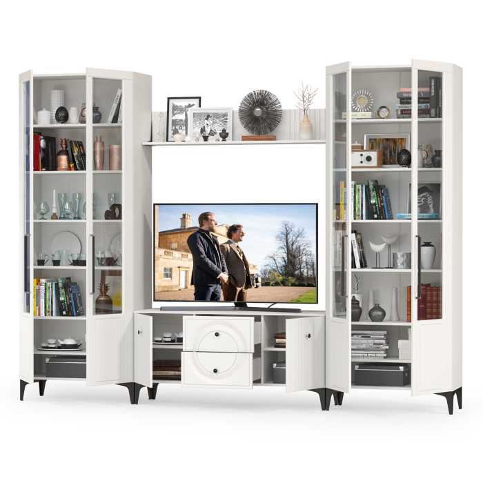 Стенки для гостиной, Два широких серванта и ТВ-тумба Валенсия № 74