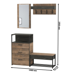 Обувница с сиденьем с комодом Трувор и зеркало с вешалкой