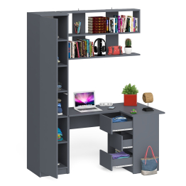 Стол угловой компьютерный Мори МС-16 правый с пеналом с полками и навесной открытой полкой 1200