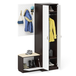 Шкаф в прихожую с обувницей с сиденьем и вешалкой П-6 № 12 МДФ фрезеровка ромб