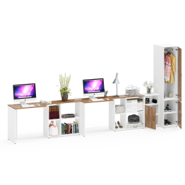 Место для работы для двоих из столов с пеналом для одежды с полкой и тумбой Лидер-8 МД 3.19