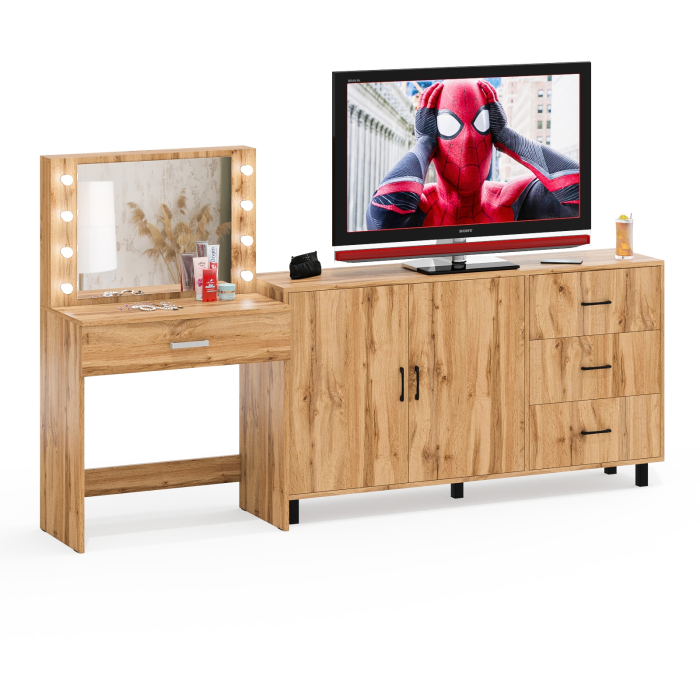 С зеркалом, Комод-тумба 123-1604 и туалетный столик с подсветкой СТ-4