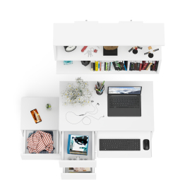 Стол компьютерный три ящика МС-6 левый с тумбочкой ТМП400 и навесной полкой 900 Мори