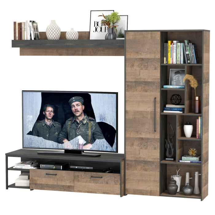 Стенки для гостиной, Тумба под ТВ с верхней полкой и шкаф-стеллаж Трувор