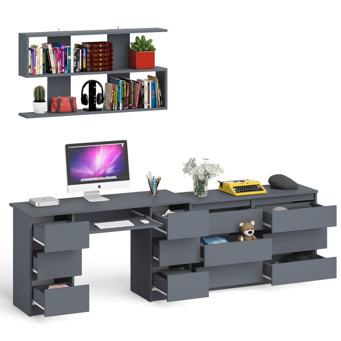 Домашние кабинеты, Широкий комод Мори на шесть ящиков с двутумбовым столом МС-2 и открытой полкой