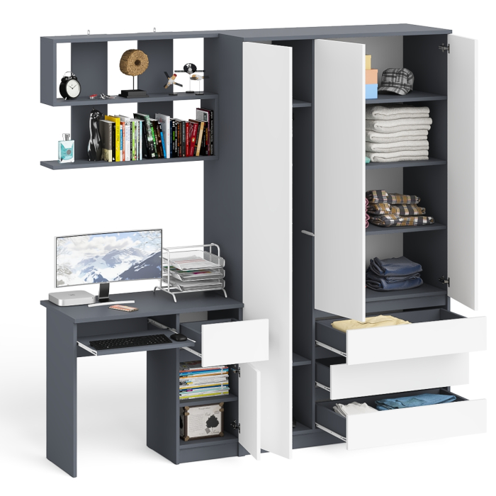 Домашние кабинеты, Шкаф-комод Мори МШ1200.1 со столом Мори МС-1 правый и полкой Мори 900