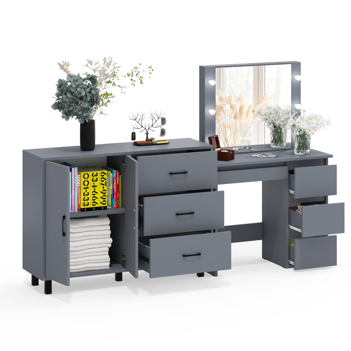 С зеркалом, Комод-тумба 123-1204 и столик косметический с подсветкой и зеркалом Сура