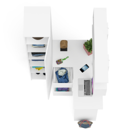 Угловой компьютерный стол с ящиками Мори МС-16 левый с книжной полкой и пеналом с полками