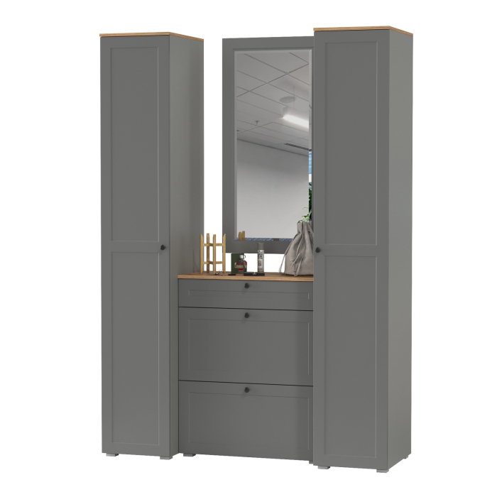 Прихожие, Тумба для обуви с зеркалом и два шкаф-пенала с полками Остин