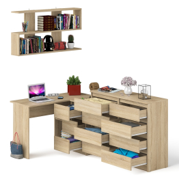 Стол компьютерный угловой с ящиками Мори МС-16 правый с навесной полкой и комодом МК1200.8