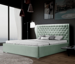 Кровать с мягким изголовьем Мишель 1600 с подъемным механизмом, микровелюр