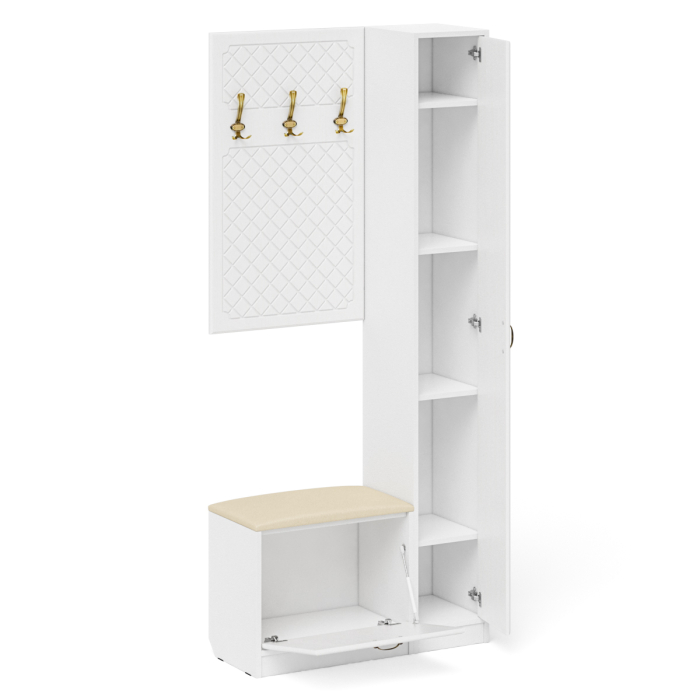 Прихожие, Обувница с мягким сиденьем вешалка с крючками и пенал П-6 МДФ фрезеровка ромб