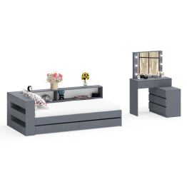 Столик косметический с лампочками 110 и Ксения 900 односпальная кровать с ящиками и прикроватным блоком